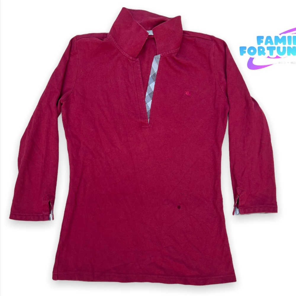 Womens Burberry Long Sleeve Polo burgundy red color size small S